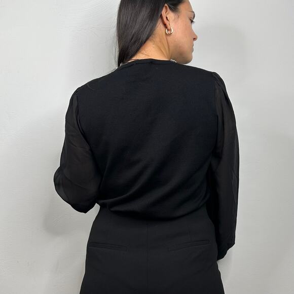 Adrianna Papell Black Crew Neck Keyhole Rhinestone Blouse - Picture 4 of 11